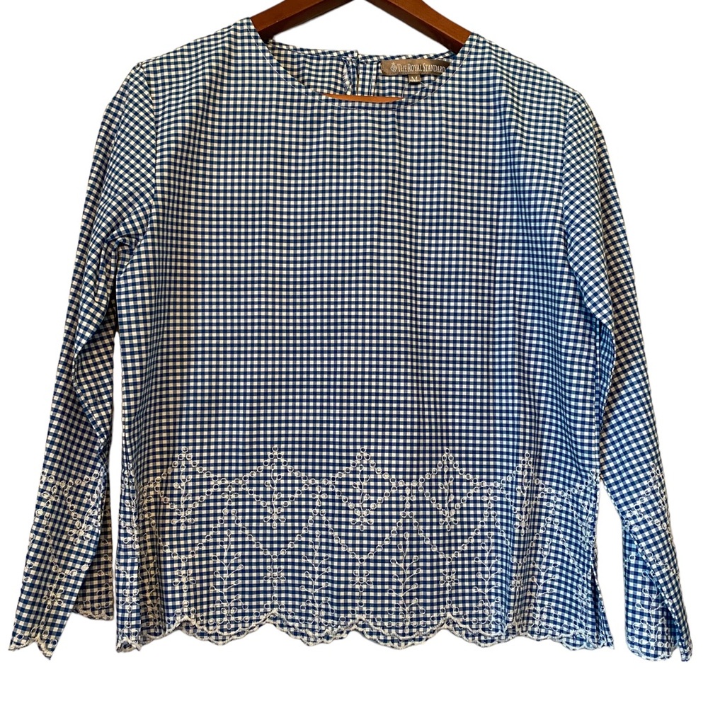 Saint Martin Blue and White Gingham Embroidered Top